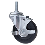 1/2 inch threaded stem swivel caster with 4 inch hard rubber wheel and brake