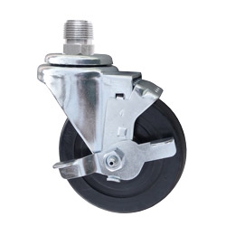 Hard rubber caster with brake and 3/4 inch NPT stem