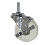 1/2 inch threaded stem swivel caster with 4 inch white nylon wheel and brake