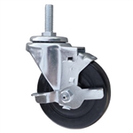 1/2 inch threaded stem swivel caster with 4 inch polyolefin wheel and brake