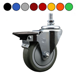 1/2 inch threaded stem swivel caster with 4 inch polyurethane tread wheel and posi lock brake