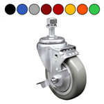 4 Inch Swivel Caster with 1/2 Inch Threaded Stem, Polyurethane Wheel and Brake