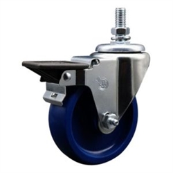 Service Caster #20 Series 1/2 inch threaded stem swivel casters with 4 inch solid blue polyurethane wheel and posi lock.