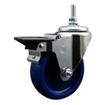 Service Caster #20 Series 3/8 inch threaded stem swivel casters with 4 inch solid blue polyurethane wheel and posi lock.