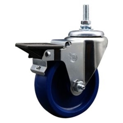 Service Caster #20 Series 12mm threaded stem swivel casters with 4 inch solid blue polyurethane wheel and posi lock.