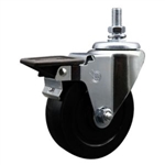 1/2 inch threaded stem swivel casters with 4 inch soft rubber wheel and posi lock
