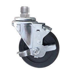 Soft rubber caster with 3/4 inch NPT stem and brake