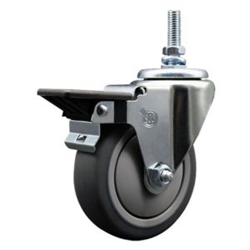 12mm threaded stem swivel casters with 4 inch thermoplastic rubber tread wheel and posi lock