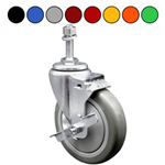 10mm threaded stem caster with 5 inch polyurethane wheel and brake