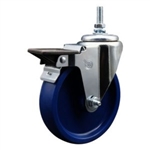 Service Caster #20 Series 12mm threaded stem swivel casters with 5 inch solid blue polyurethane wheel and posi lock.