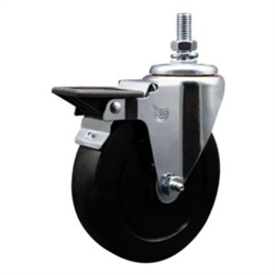 10mm threaded stem caster with 5 inch soft rubber wheel and posi lock