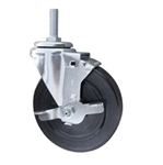 10mm threaded stem caster with 5 inch soft rubber wheel and brake