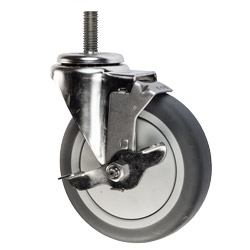 5" Threaded Stem Swivel Caster with Thermoplastic Rubber Tread and Brake
