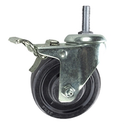 3" Swivel Caster with 1/2" Threaded Stem,  Polyolefin Wheel and Total Lock Brake