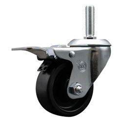 3/4 inch threaded stem swivel casters with 3 inch thermoplastic rubber tread wheel and total lock.