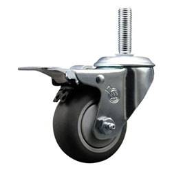 3/4 inch threaded stem swivel casters with 3 inch thermoplastic rubber tread wheel and total lock