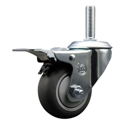 5/8 inch threaded stem swivel casters with 3 inch thermoplastic rubber tread wheel and total lock