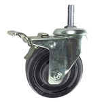 1/2 inch threaded stem swivel caster with 3-1/2 inch hard rubber wheel and total lock