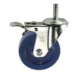 3-1/2" Swivel Caster with 3/8" Threaded Stem, Solid Polyurethane Wheel and Total Lock Brake