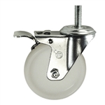 1/2 inch threaded stem swivel caster with 4 inch white nylon wheel and total lock