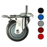 4" Swivel Caster with 3/8" Threaded Stem, Polyurethane Tread Wheel, and Total Lock Brake