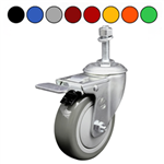 4" Swivel Caster with 3/8" Threaded Stem, Polyurethane Tread Wheel, and Total Lock Brake