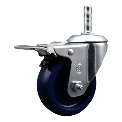 Service Caster #20 Series 5/8 inch threaded stem swivel casters with 4 inch solid polyurethane wheel and total lock.