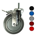 5" Swivel Caster with 3/8" Threaded Stem, Polyurethane Tread Wheel, and Total Lock Brake