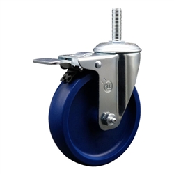 Service Caster #20 Series 3/4 inch threaded stem swivel casters with 5 inch solid polyurethane wheel and total lock.