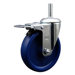Service Caster #20 Series 5/8 inch threaded stem swivel casters with 5 inch solid polyurethane wheel and total lock.