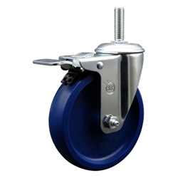 Service Caster #20 Series 5/8 inch threaded stem swivel casters with 5 inch solid polyurethane wheel and total lock.