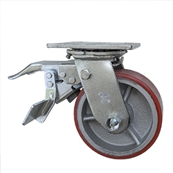 5 Inch Swivel Caster with Polyurethane Tread Wheel, Ball Bearings, and Total Lock