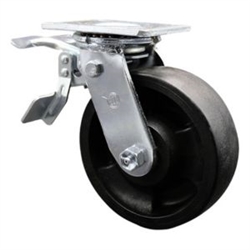 Service Caster Series #30 swivel caster with Total Lock brake and 6 inch glass filled nylon wheel.