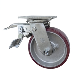 6 Inch Swivel Caster with Total Lock and Polyurethane Tread on Aluminum Core Wheel