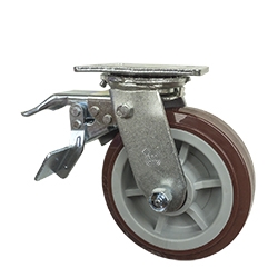 6 Inch Total Lock Swivel Caster with Polyurethane Tread on Poly Core Wheel and Ball Bearings
