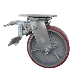 6 Inch Swivel Caster with Polyurethane Tread Wheel, Ball Bearings and Total Lock