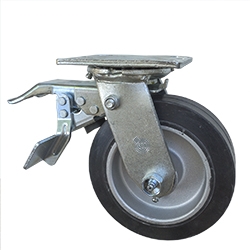 6 Inch Total Lock Swivel Caster with Rubber Tread on Aluminum Core Wheel and Ball Bearings