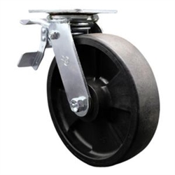 Service Caster Series #30 swivel caster with Total Lock brake and 8 inch glass filled nylon wheel.