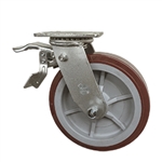 8 Inch Total Lock Swivel Caster with Polyurethane Tread on Poly Core Wheel and Ball Bearings