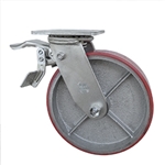 8 Inch Swivel Caster with Polyurethane Tread Wheel, Ball Bearings and Total Lock
