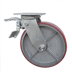 8 Inch Swivel Caster with Polyurethane Tread Wheel, Ball Bearings and Total Lock