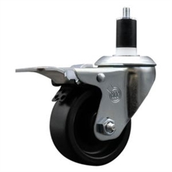 Service Caster #20 Series 1-1/2 inch expanding adapter stem swivel casters with a 3 inch polyolefin wheel and total lock.