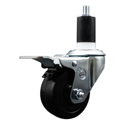 1-1/2 inch expanding adapter stem swivel casters with 3 inch soft rubber wheel and total lock brake