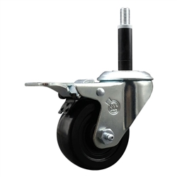 3/4 inch expanding adapter stem swivel casters with 3 inch soft rubber wheel and total lock brake