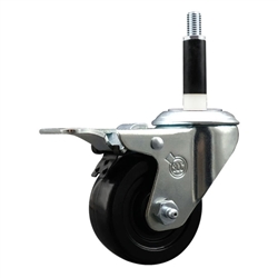 7/8 inch expanding adapter stem swivel casters with 3 inch soft rubber wheel and total lock
