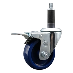 Service Caster #20 Series 1 inch expanding adapter stem swivel casters with a 3-1/2 inch solid blue polyurethane wheel and total lock.