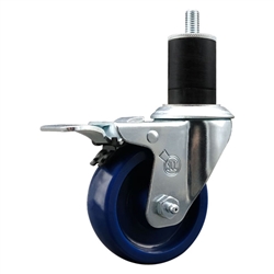 Service Caster #20 Series 1-3/4 inch expanding adapter stem swivel casters with a 3-1/2 inch solid blue polyurethane wheel and total lock.