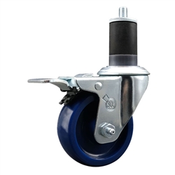 Service Caster #20 Series 1-5/8 inch expanding adapter stem swivel casters with a 3-1/2 inch solid blue polyurethane wheel and total lock.