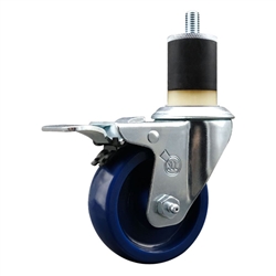 Service Caster #20 Series 1-7/8 inch expanding adapter stem swivel casters with a 3-1/2 inch solid blue polyurethane wheel and total lock.