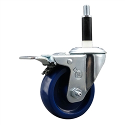 Service Caster #20 Series 7/8 inch expanding adapter stem swivel casters with a 3-1/2 inch solid blue polyurethane wheel and total lock.